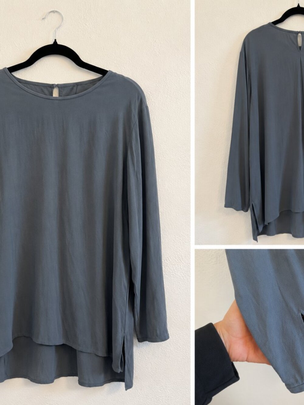 Eileen Fisher 100% Silk Tunic | Gray Blue | Size XL | High-Low Hem